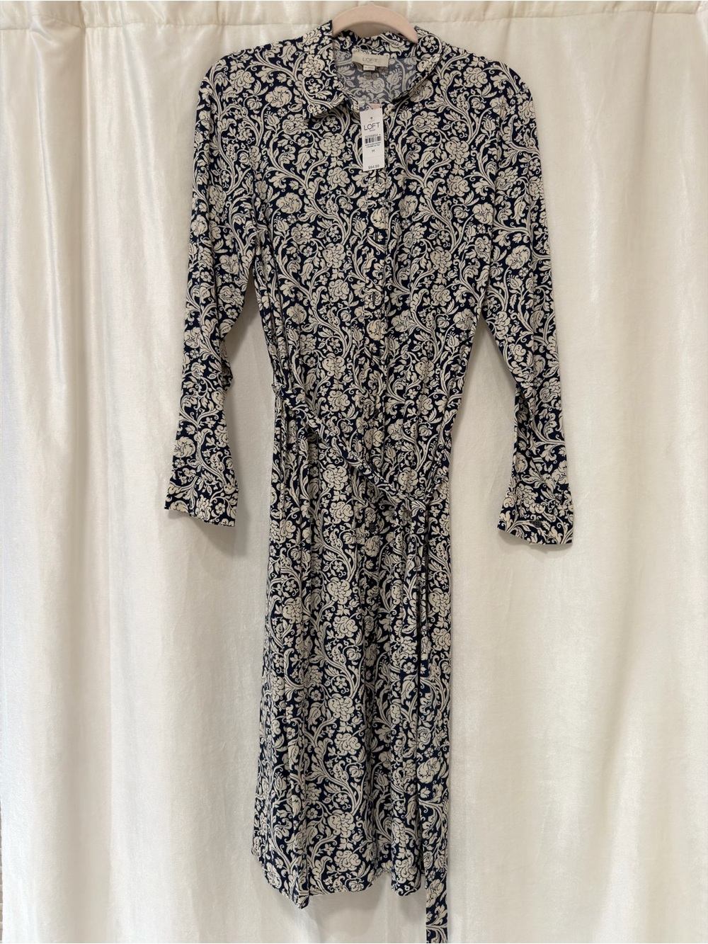 LOFT Navy & Cream Floral Long-Sleeve Wrap Dress